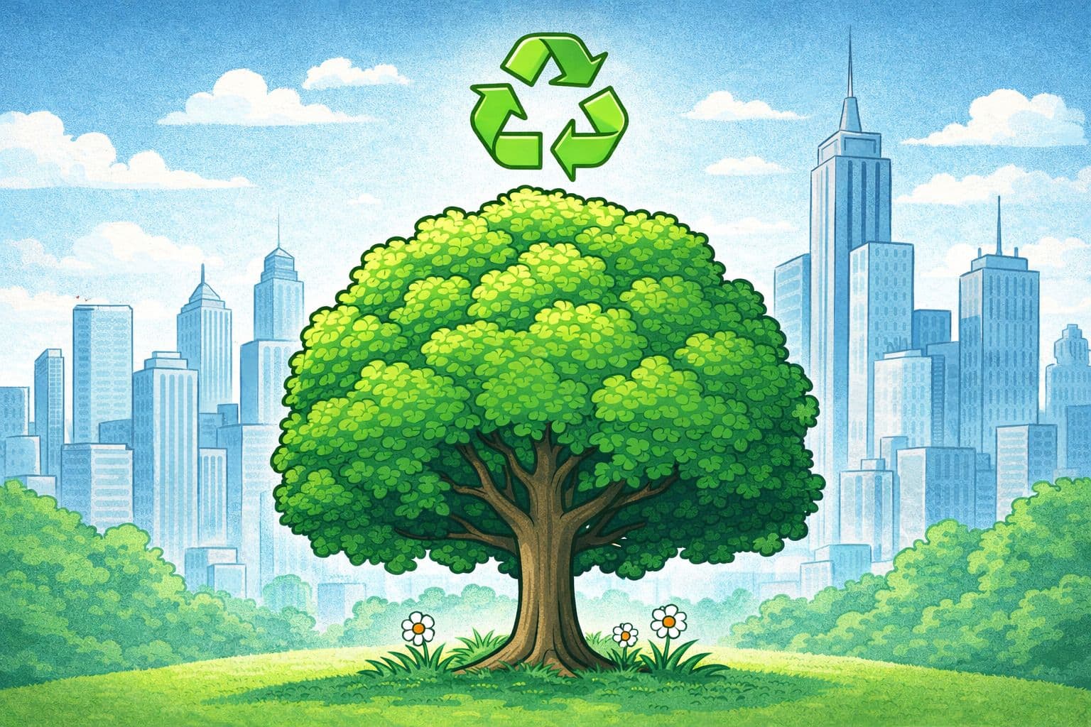 Tree Infront Of City Skyline