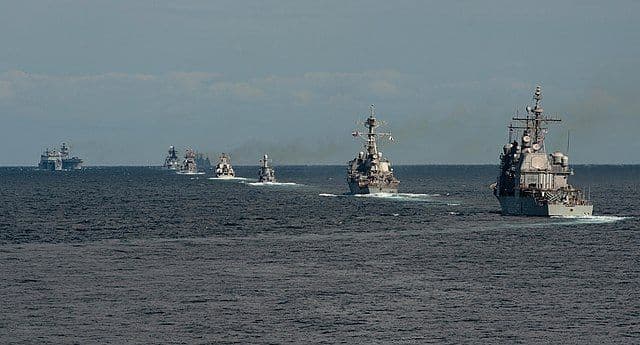Naval Battleship Parade In Open Seas