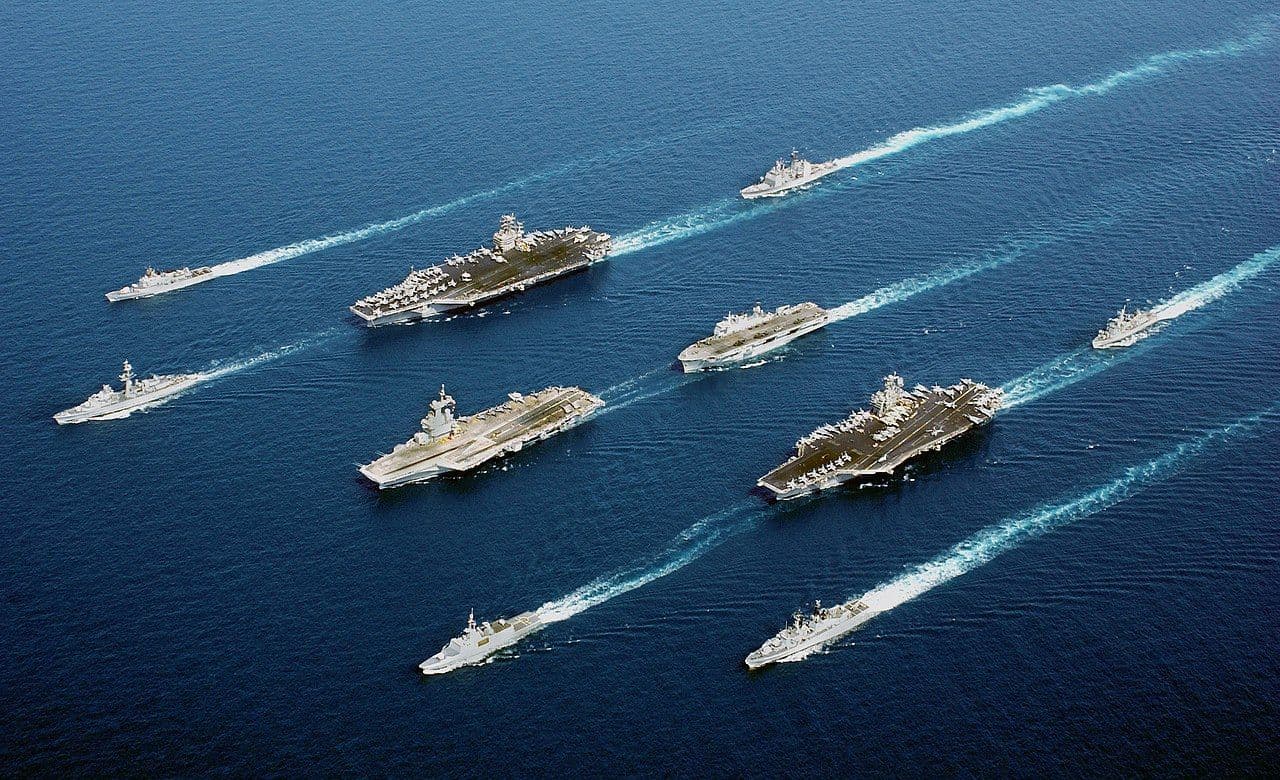 Hangar Ship Naval Fleet In Formation Open Seas